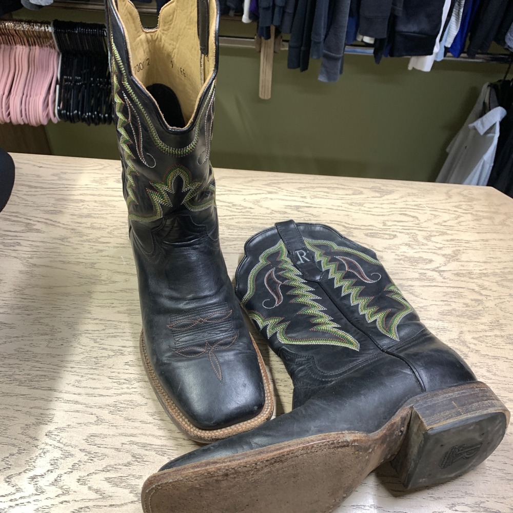 R. Watson Cowboy Boots Mens 9 EE Black Leather Square Toe 7000 2 Handcrafted